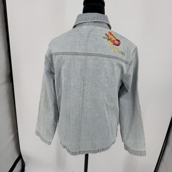 White Stag Y2K Denim Jacket Womens Size M Embroidered Sequined Butterfly Fairy - Picture 7 of 8